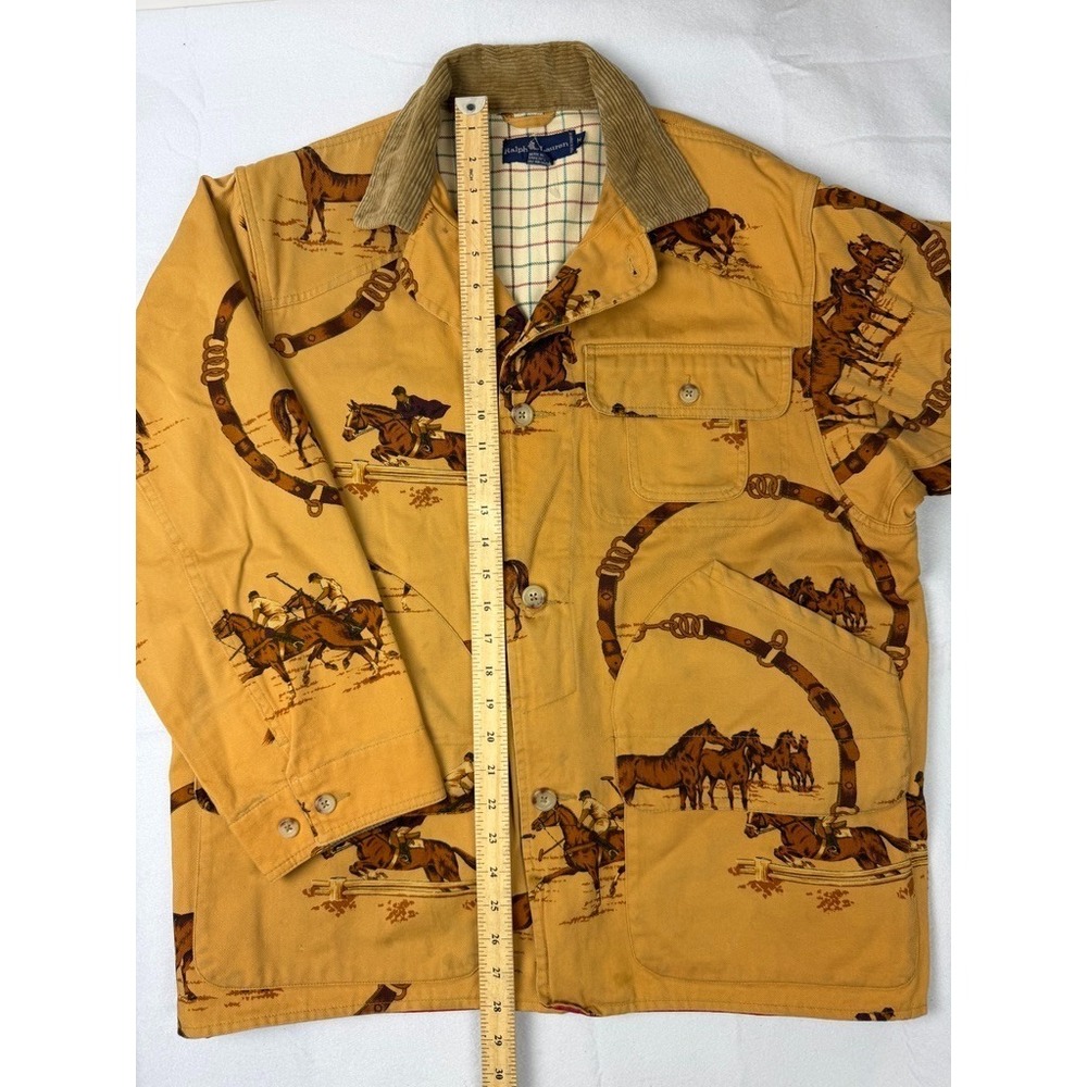 Vintage Ralph Lauren Polo Equestrian Print Chore Jacket Tan M - READ - Picture 2 of 16